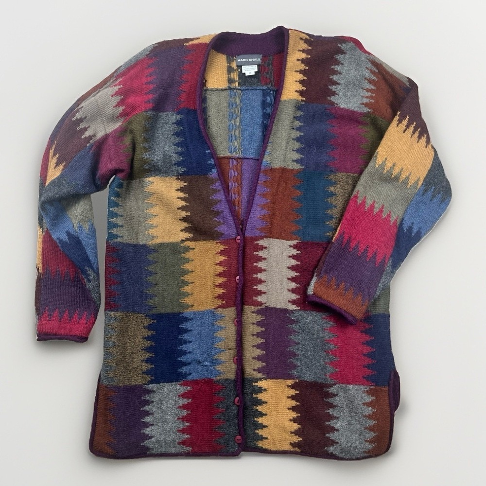 MARK SHALE‎ 100% Alpaca V-Neck Cardigan Colorful Medium Oversized Aztec